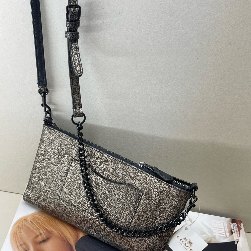 (new+tag) Coach metallic crossbody /clutch chain+leather - Picture 5 of 12